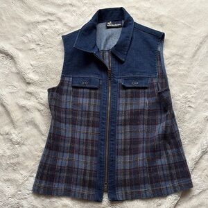 Marie Claire Denim & Plaid Zip-Up Vest – Size Small | Y2K Utility Style |
